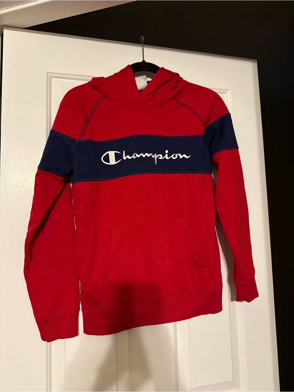 Champion Boys Youth Large Red Script Logo Hoodie